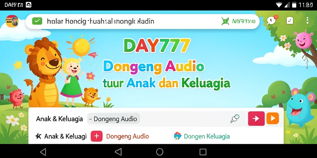 Tampilan antarmuka aplikasi DAY777 yang user-friendly untuk dongeng audio.