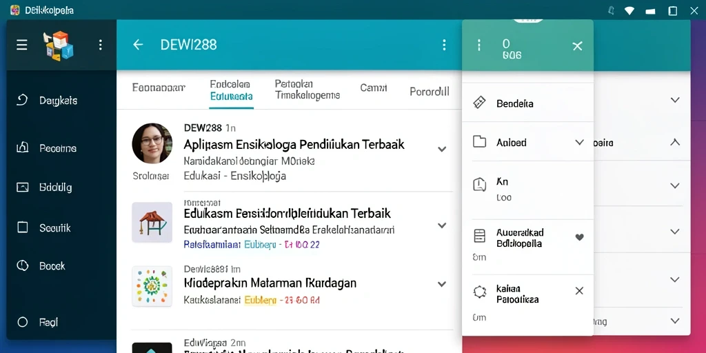 Tampilan antarmuka pengguna DEWI288 yang menarik dan informatif.